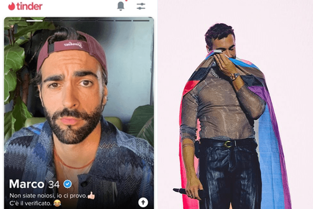 Il profilo Tinder di Marco Mengoni con la spunta blu