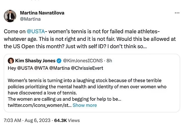 Martina Navratilova, tweet transfobici contro le atlete trans: “Il tennis femminile non è per maschi falliti” - tweet omofobia Martina Navratilova - Gay.it