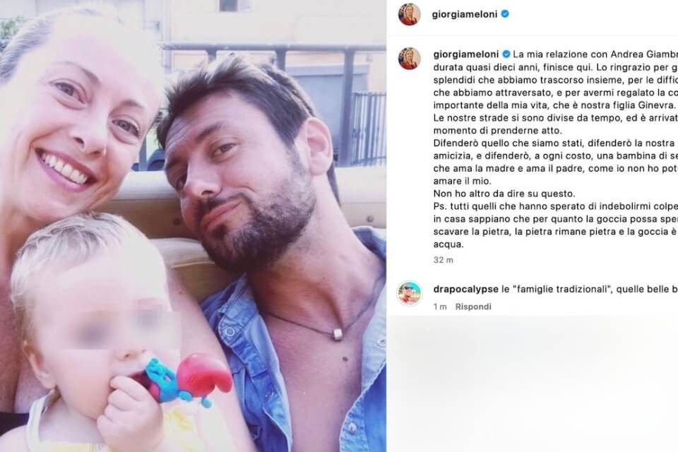 Dopo i fuorionda di Striscia la Notizia Giorgia Meloni lascia Andrea Giambruno: “La nostra relazione finisce qui”