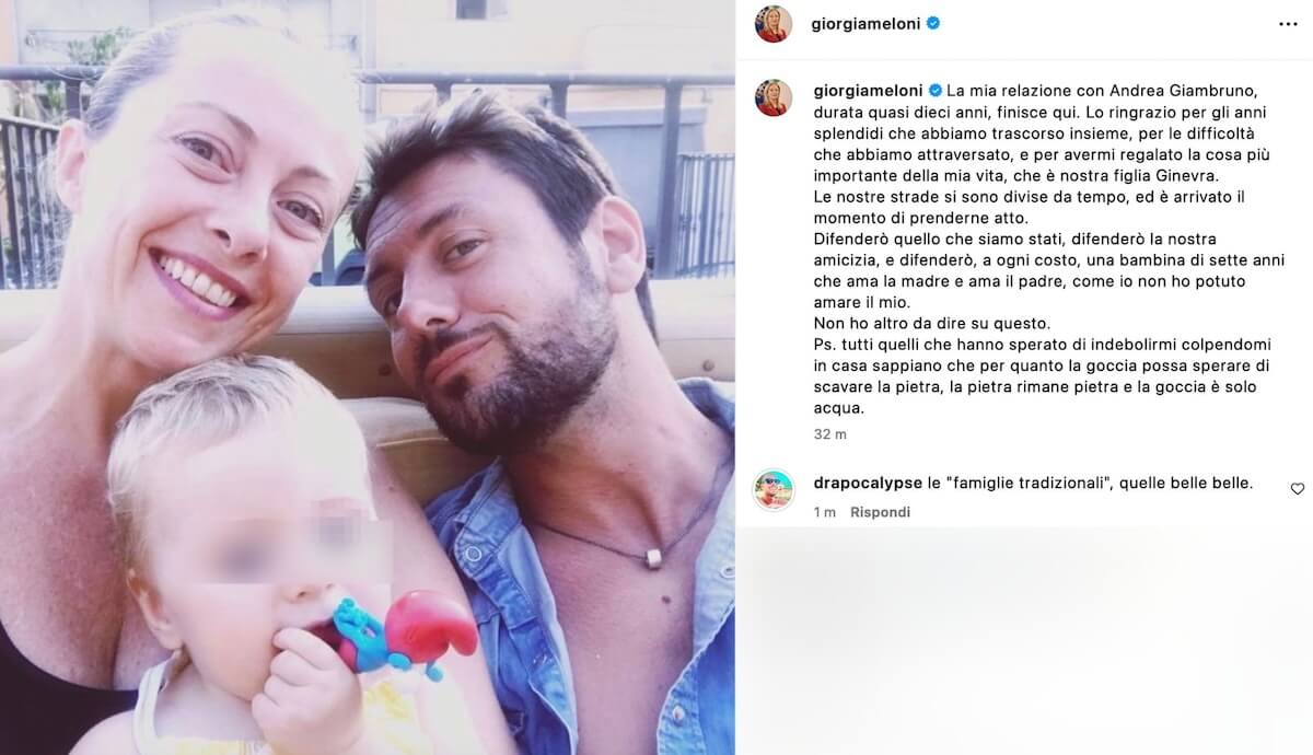 Dopo i fuorionda di Striscia la Notizia Giorgia Meloni lascia Andrea Giambruno: “La nostra relazione finisce qui”
