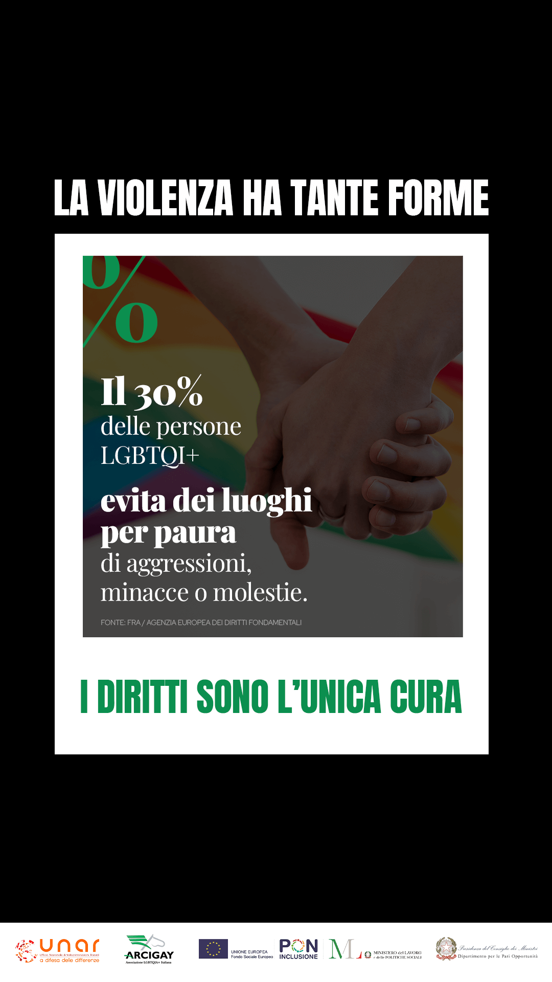 "La violenza ha tante forme i diritti sono l'unica cura", la campagna Arcigay con i 52 Centri Antidiscriminazione d'Italia - Insta dati1 storia - Gay.it