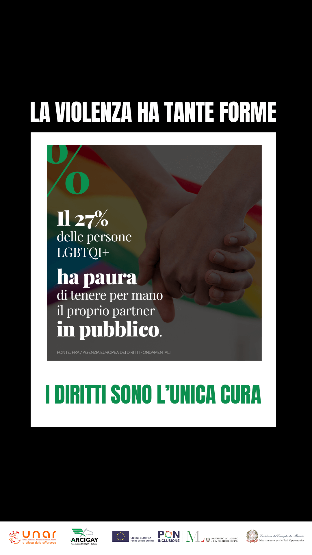 "La violenza ha tante forme i diritti sono l'unica cura", la campagna Arcigay con i 52 Centri Antidiscriminazione d'Italia - Insta dati2 storia - Gay.it