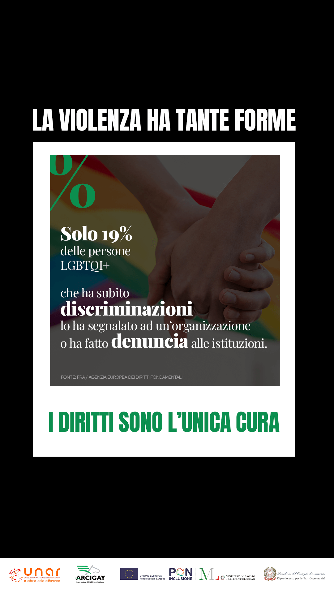 "La violenza ha tante forme i diritti sono l'unica cura", la campagna Arcigay con i 52 Centri Antidiscriminazione d'Italia - Insta dati3 storia - Gay.it
