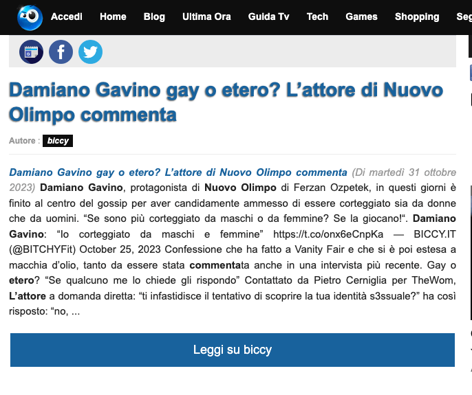 Damiano Gavino gay o etero Zazoom.it