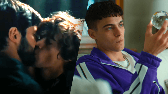 A sinistra la scenda del bacio tra Giulio (Filippo Scicchitano) e Alessandro (Lorenzo Zurzolo) in "The weekend" - a destra Zurzolo nei panni di Daniele in "Prisma".