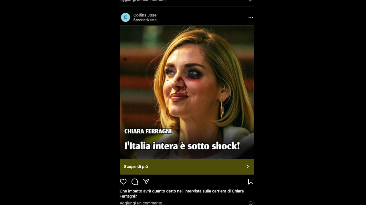 Chiara Ferragni e il post con volto insanguinato