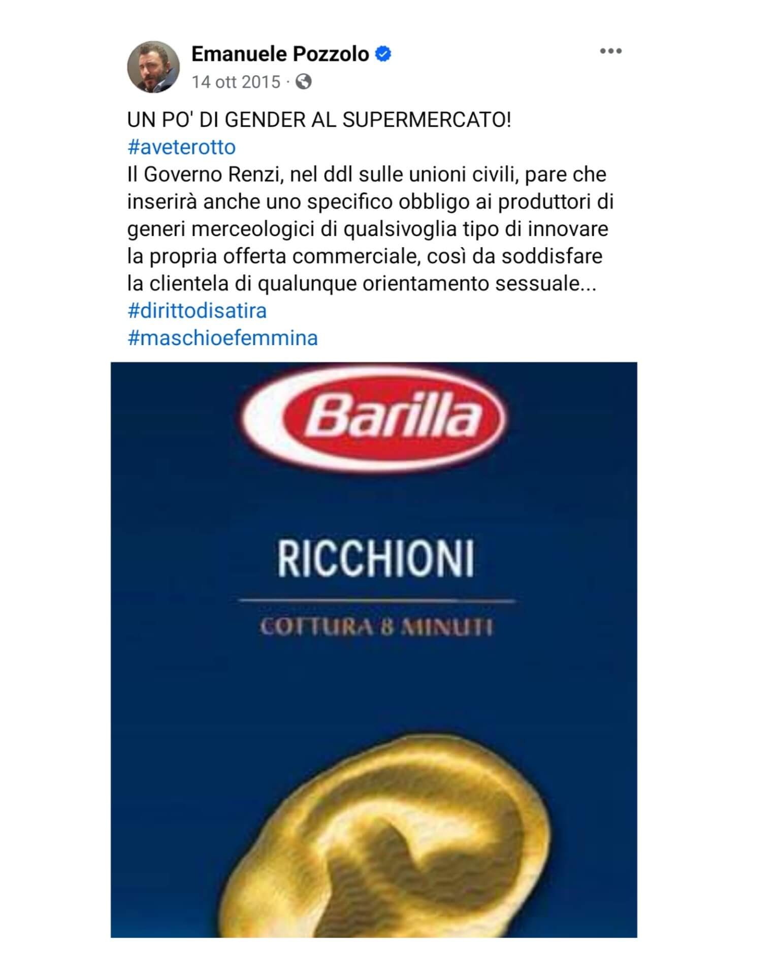 Emanuele Pozzolo deputato di Fratelli d'Italia selezionato nelle liste elettorali da Giorgia Meloni: ecco un suo post ai tempi dell'approvazione delle unioni civili da parte del Governo Renzi
