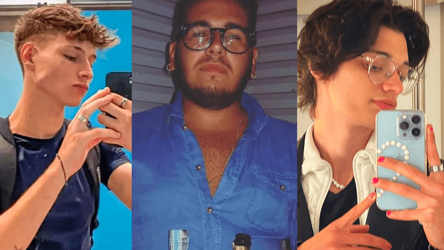 Da sinistra: Douglas Carolo (foto da TikTok), Andrea Bossi (foto SKYtg24) e Michele Caglioni (foto Instagram)
