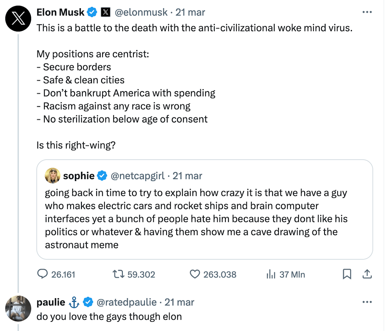 Elon Musk: "Chiedo ai gay di avere figli per il proseguimento della civiltà". Per la gioia di Meloni e Salvini - Elon Musk - Gay.it