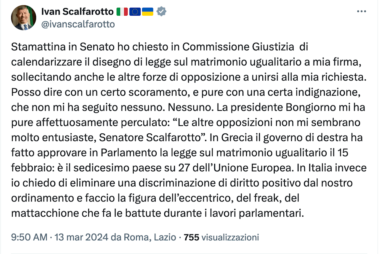 Scalfarotto: "Ho chiesto di calendarizzare il disegno di legge sul matrimonio ugualitario. Nessuno mi ha seguito" - Ivan Scalfarotto - Gay.it