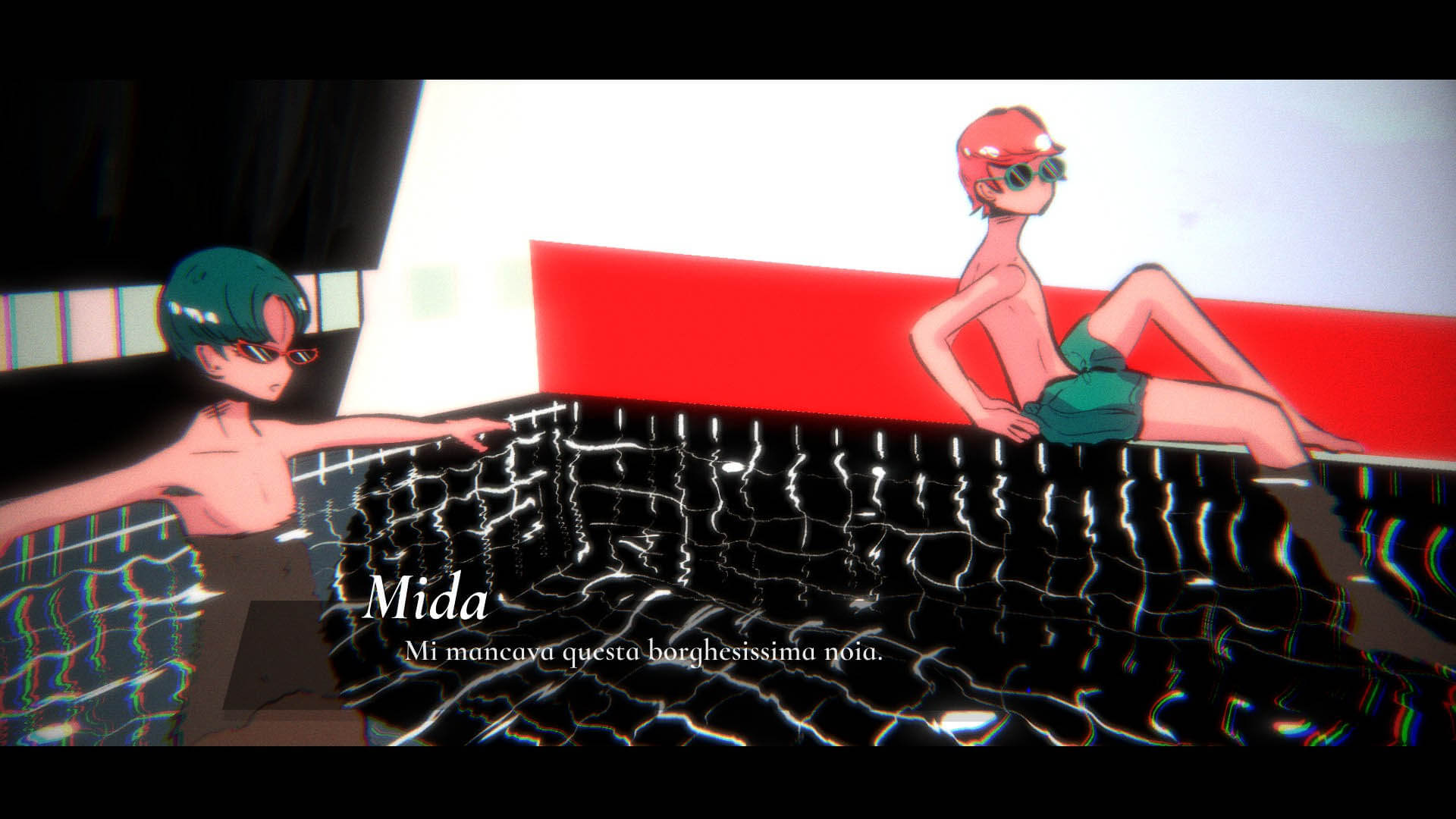 Screenshot da Mediterranea Inferno di Eyeguys Lorenzo Redaelli e Santa Ragione, videogioco gay LGBRQIA+ vincitore ai premi Independent Game Festival Awards