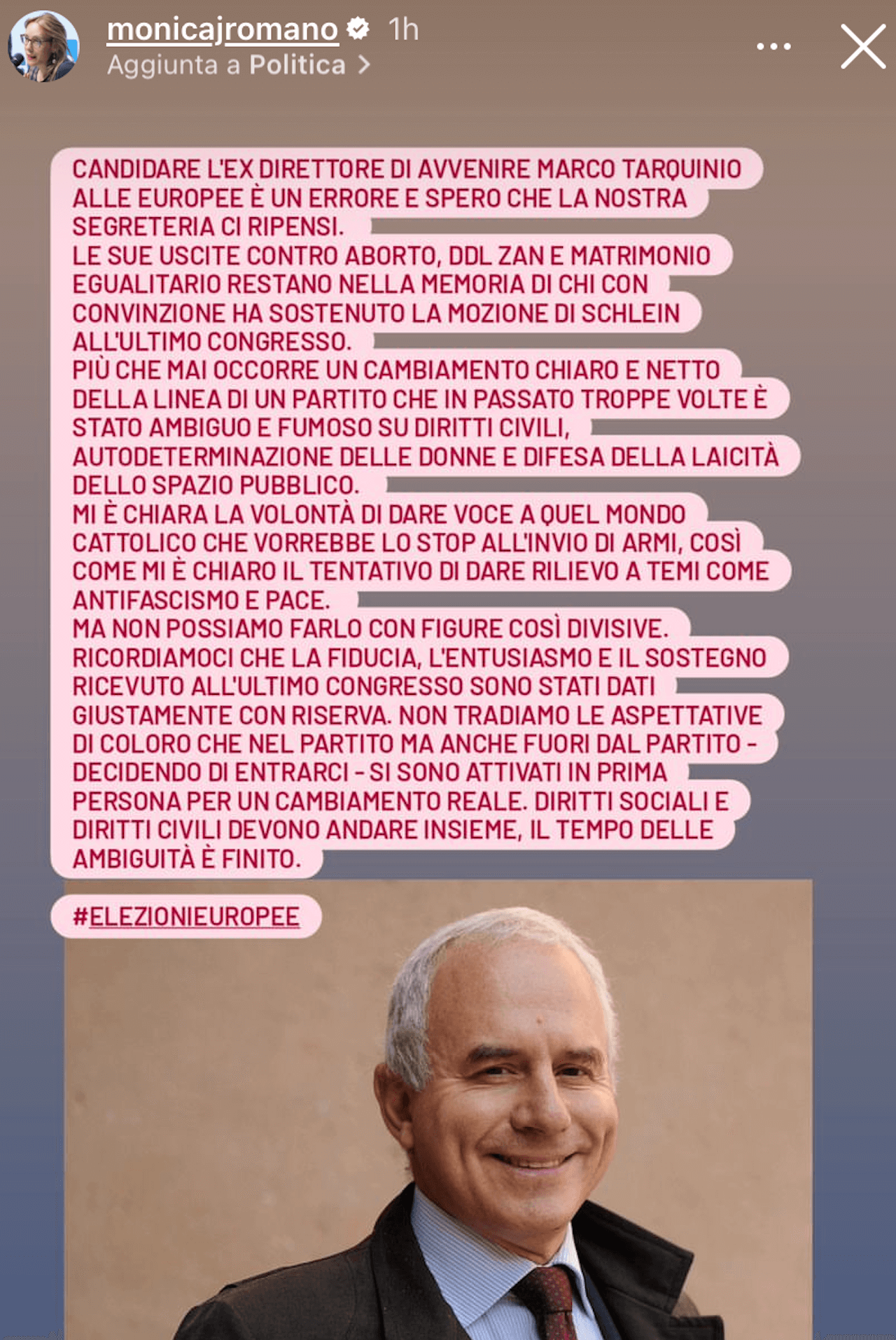 Europee 2024, Marco Tarquinio agita il Pd. Monica J. Romano: "Figura divisiva, sarebbe un errore candidarlo" - Europee 2024 Marco Tarquinio agita il Pd. Monica J. Romano 1 - Gay.it