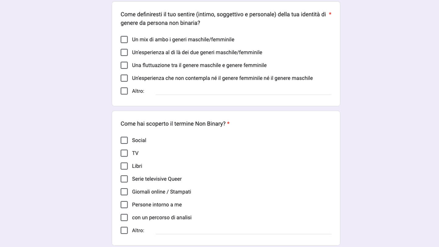 Sondaggio Persone Non Binarie