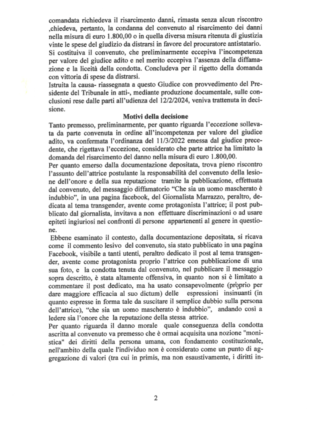 Insulti transfobici su Facebook nei confronti di Aurora Consolo, hater condannato a 1.800 euro di risarcimento - GdP Roma Sentenza n. 3383 2024 a - Gay.it