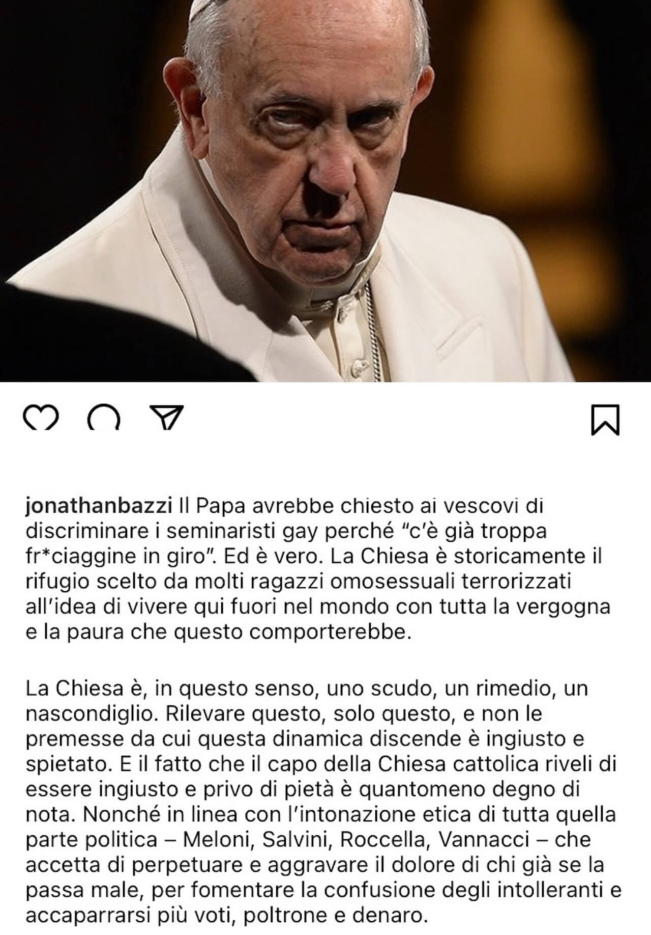 Papa Francesco e l'attacco ai seminaristi gay, le reazioni della comunità LGBTQIA+ italiana - Jonathan Bazzi - Gay.it