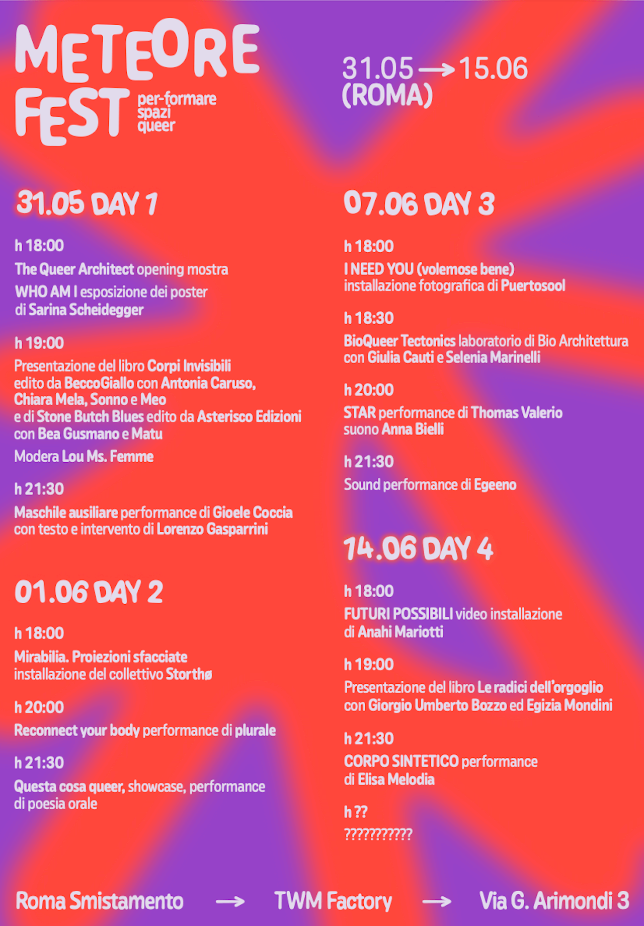 Meteore Fest, arriva a Roma e a Milano il Festival che vuole ripensare gli ambienti comuni attraverso la scia del pensare queer - METEORE FEST Roma - Gay.it