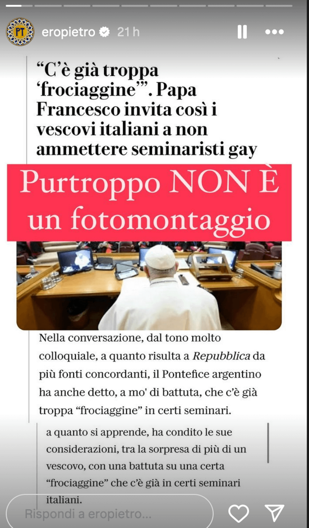 Papa Francesco e l'attacco ai seminaristi gay, le reazioni della comunità LGBTQIA+ italiana - PIETRO TURANO - Gay.it