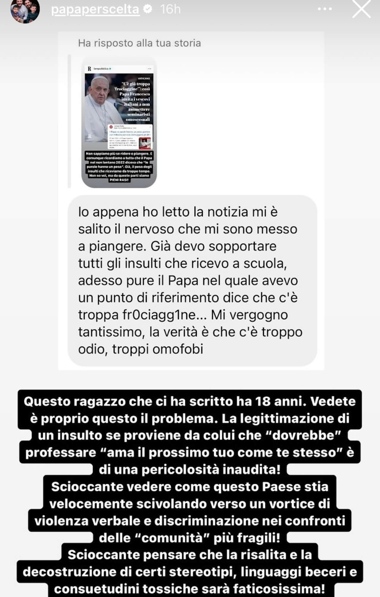 Papa Francesco e l'attacco ai seminaristi gay, le reazioni della comunità LGBTQIA+ italiana - Papa per Scelta 2 - Gay.it