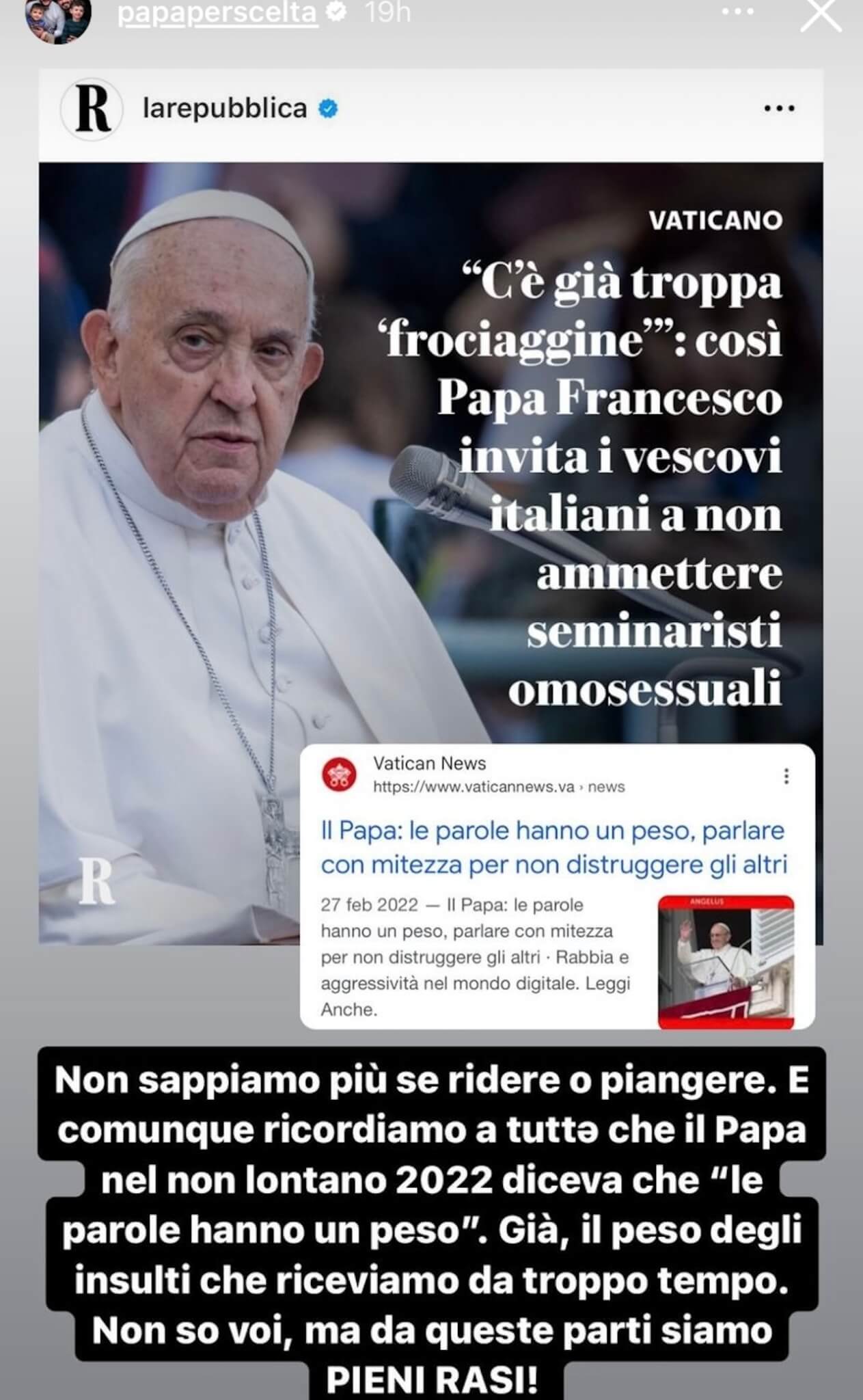 Papa Francesco e l'attacco ai seminaristi gay, le reazioni della comunità LGBTQIA+ italiana - Papa per Scelta - Gay.it