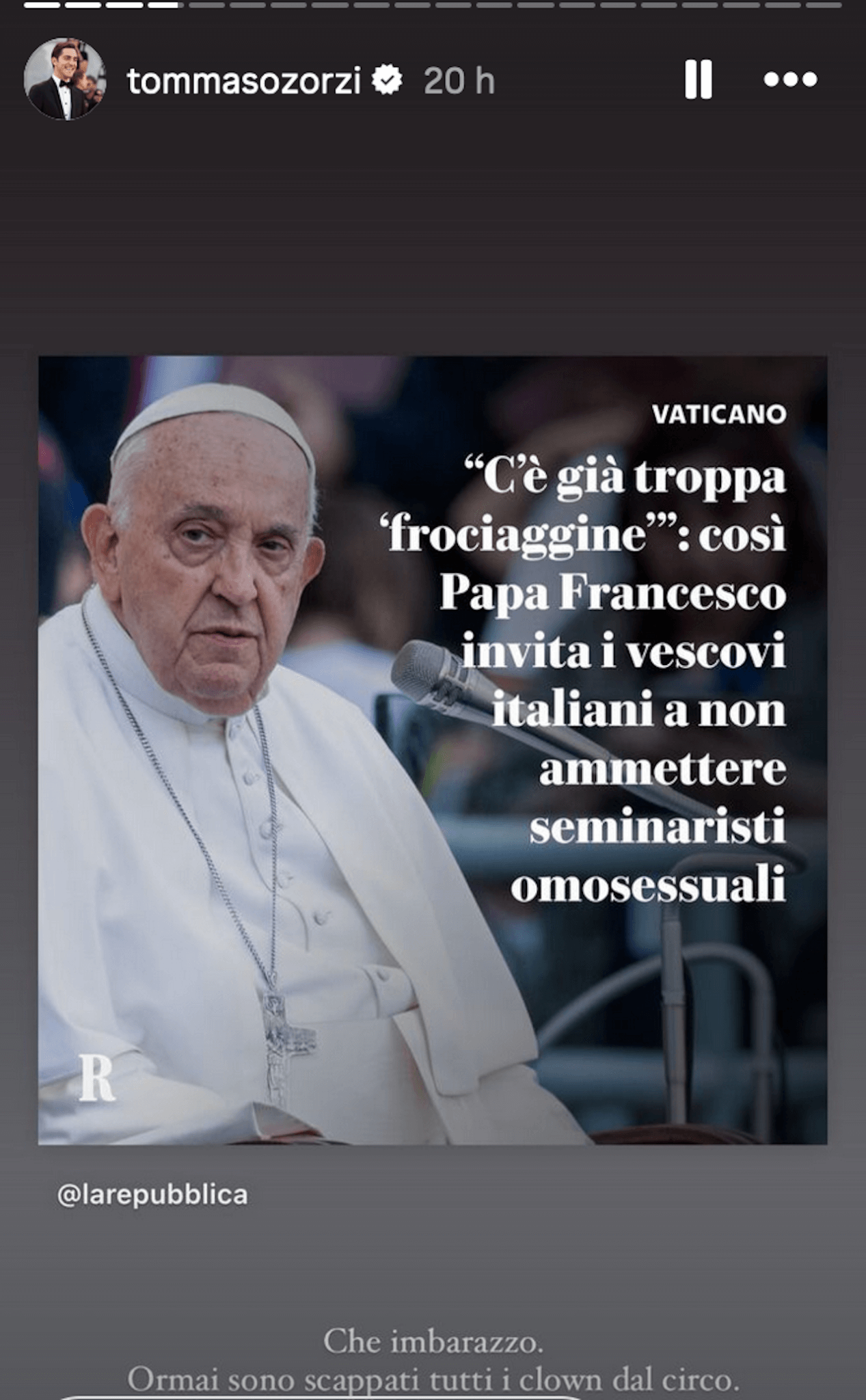 Papa Francesco e l'attacco ai seminaristi gay, le reazioni della comunità LGBTQIA+ italiana - Tommaso Zorzi 2 - Gay.it