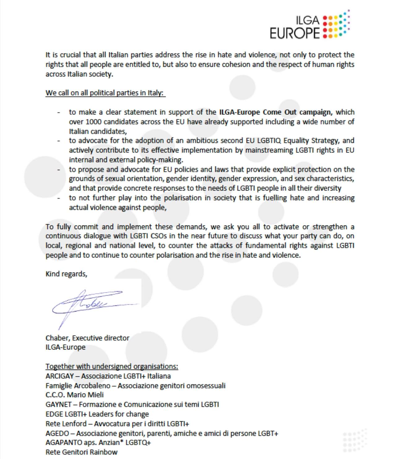 Lettera di Ilga ai leader italiani per il programma LGBTI+ #ComeOut4EU - 3 - Gay.it
