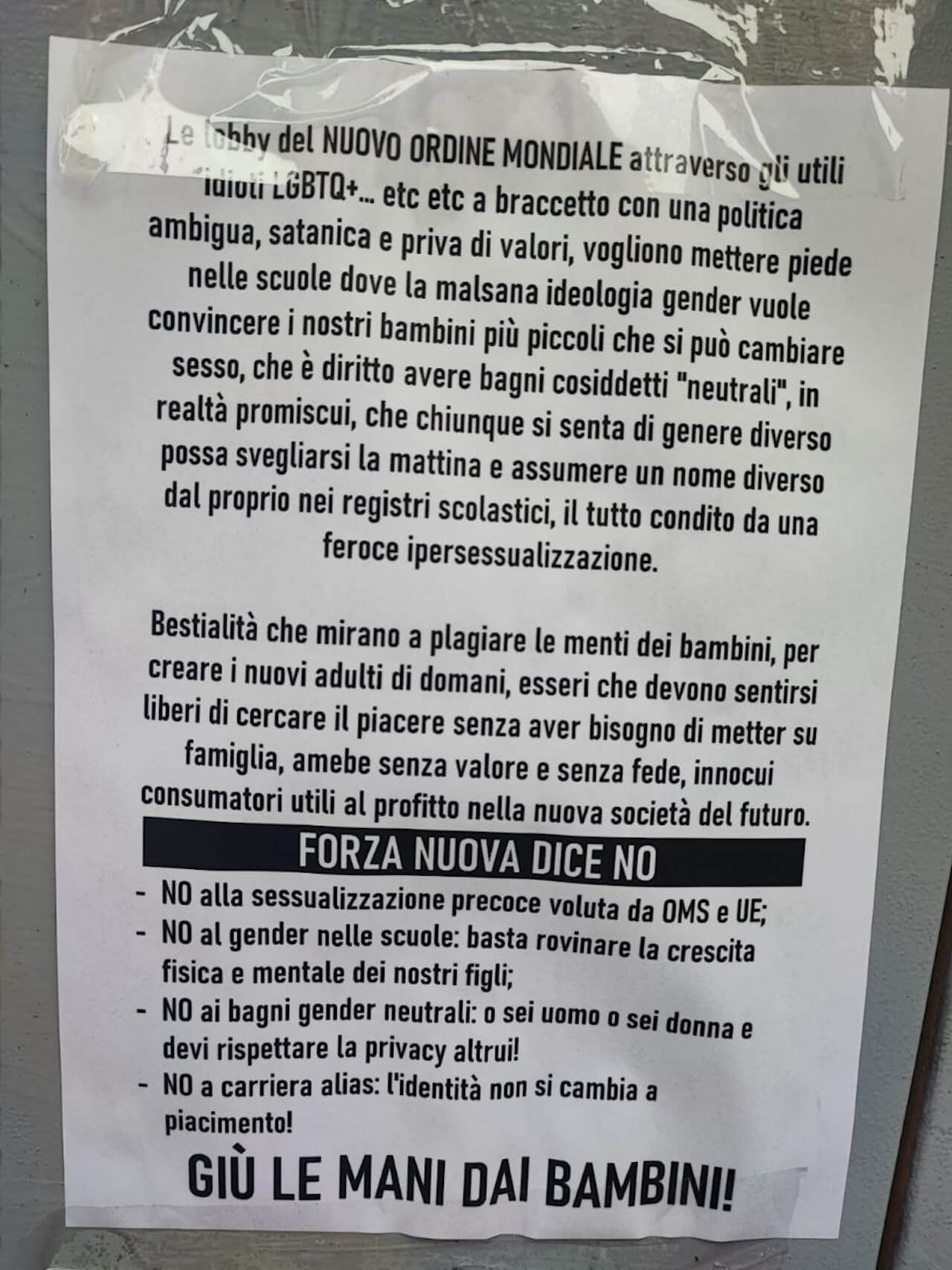Lecco, Forza Nuova contro il Pride: "Bestialità che mira a plagiare i bambini" - Forza Nuova vs. Lecco Pride - Gay.it