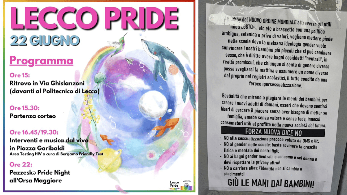 Lecco, Forza Nuova contro il Pride: “Bestialità che mira a plagiare i bambini”