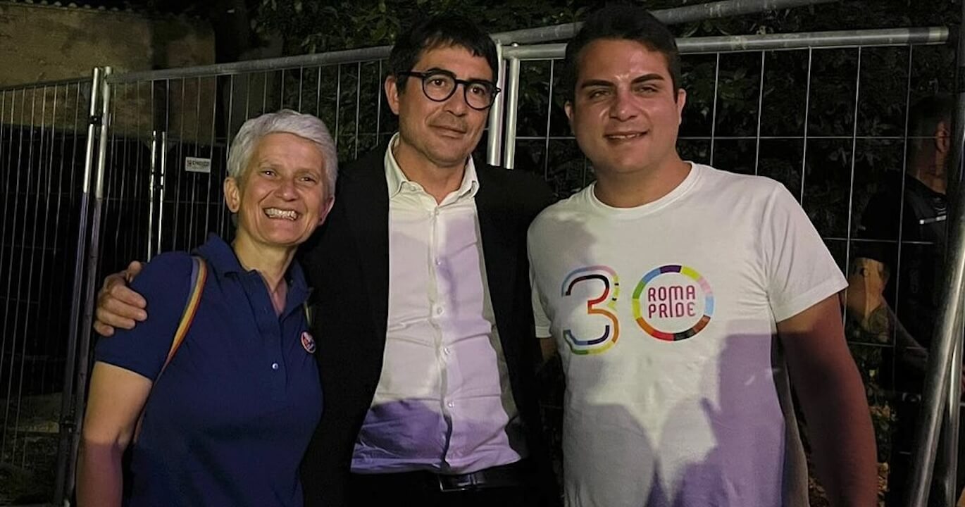 Roma Pride, Alliva risponde alla lettera di Colamarino del Mieli - Marilena Grassadonia Nicola Fratoianni e Mario Colamarino alla Pride Croisette di Roma - Gay.it