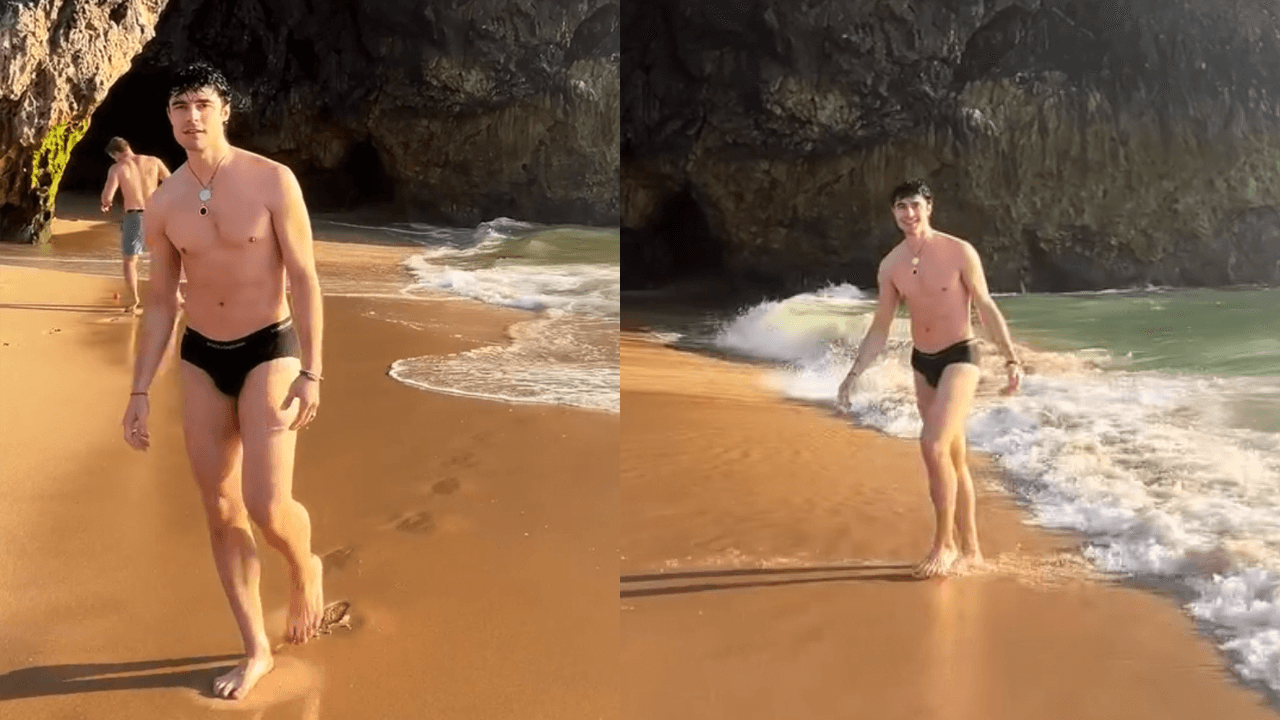 Vittorio Menozzi nudo sirenetto ad Adraga Beach, in Portogallo