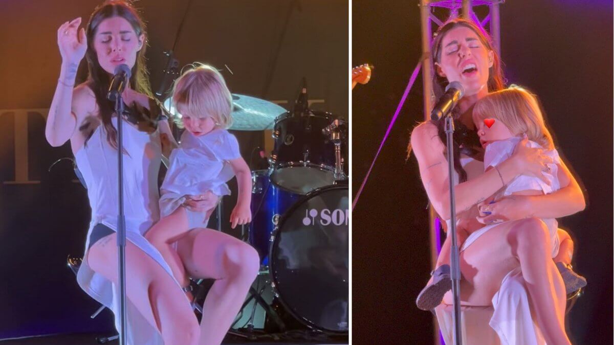 Bianca Atzei emoziona il pubblico cantando “No potho reposare” con in braccio il figlio: guarda il video