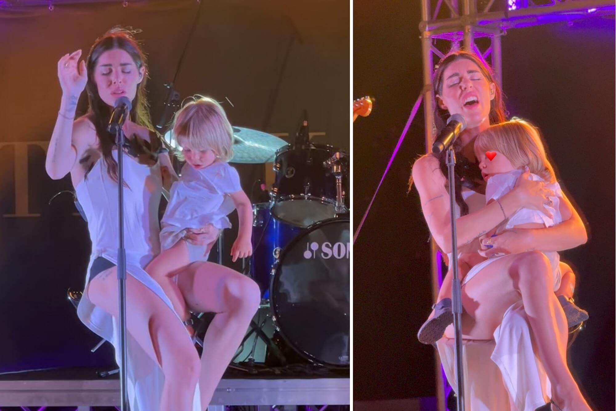 Bianca Atzei emoziona il pubblico cantando “No potho reposare” con in braccio il figlio: guarda il video