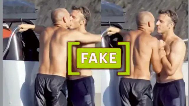 Emmanuel Macron bacia un uomo - Immagine Fake