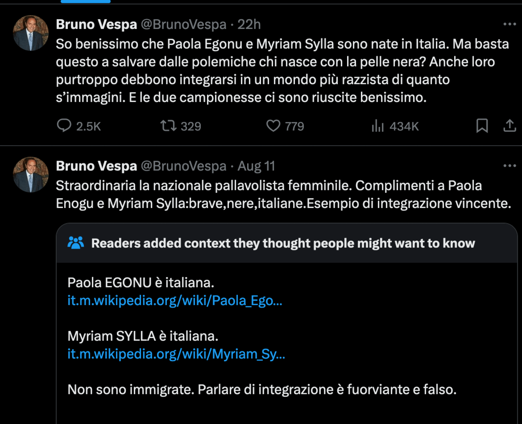 Bruno Vespa su X