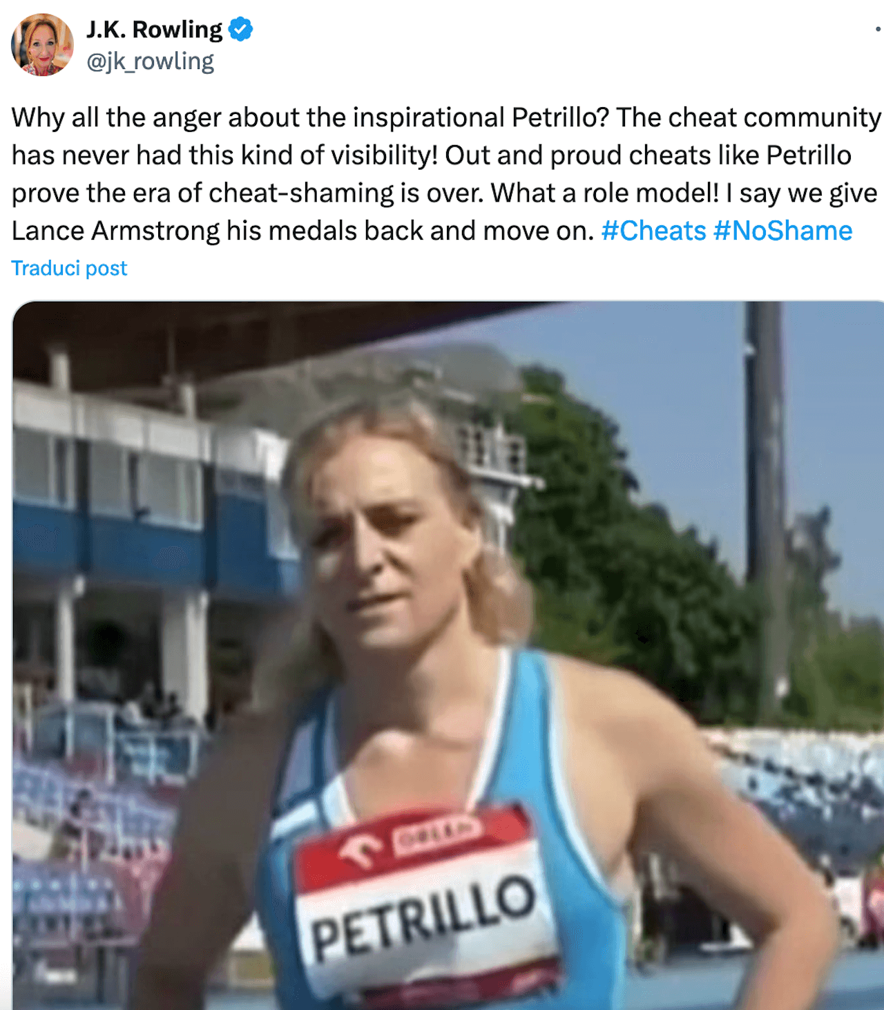Valentina Petrillo fuori dalla finale dei 400 metri alle Paralimpiadi. E J.K. Rowling la attacca: "È un'imbrogliona" (VIDEO) - JK Rowling vs. Valentina Petrillo - Gay.it