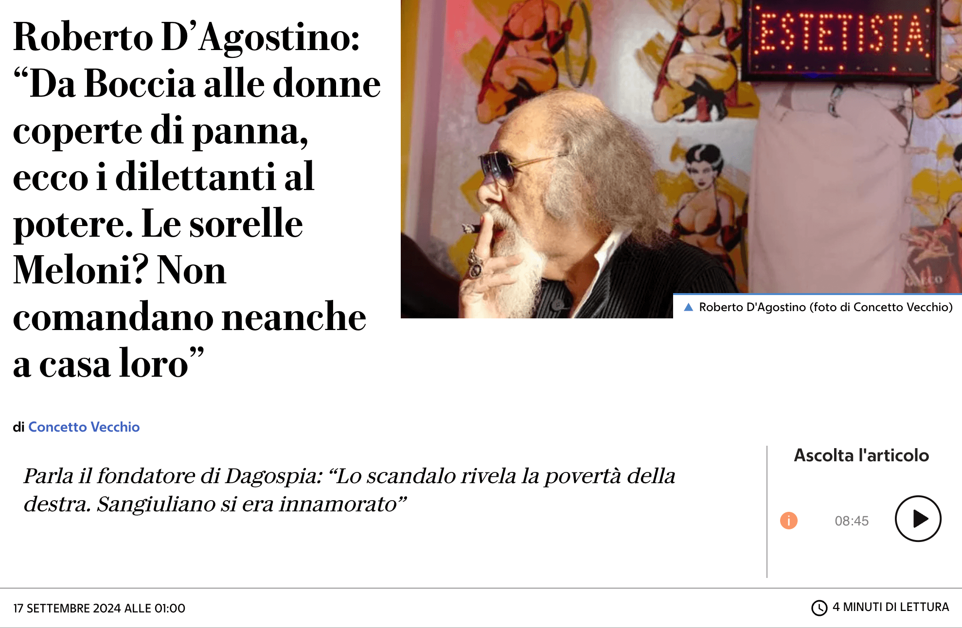 Roberto D'Agostino intervistato da Repubblica - Caso Boccia-Sangiuliano e potere di Giorgia Meloni, il guru di Dagospia a ruota libera