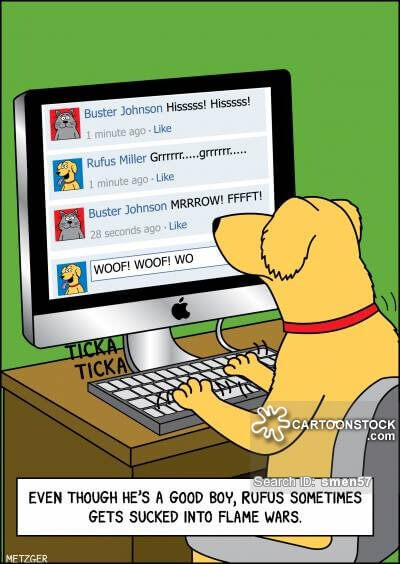 i flame con gli omofobi sono da evitare sui social network Even though he's a good boy, Rufus sometimes gets sucked into flame wars.