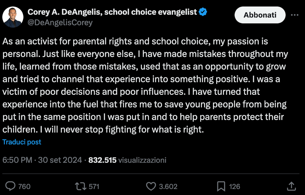 Corey DeAngelis, le prime parole dell’attivista omofobo accusato di aver girato porno gay - Corey DeAngelis - Gay.it
