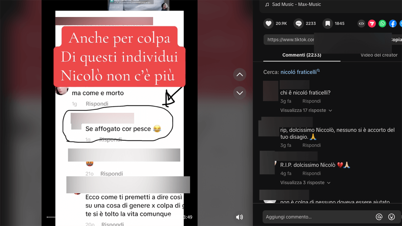 Insulti su TikTok sotto uno dei video di Nicolò Fraticelli - Gay.it