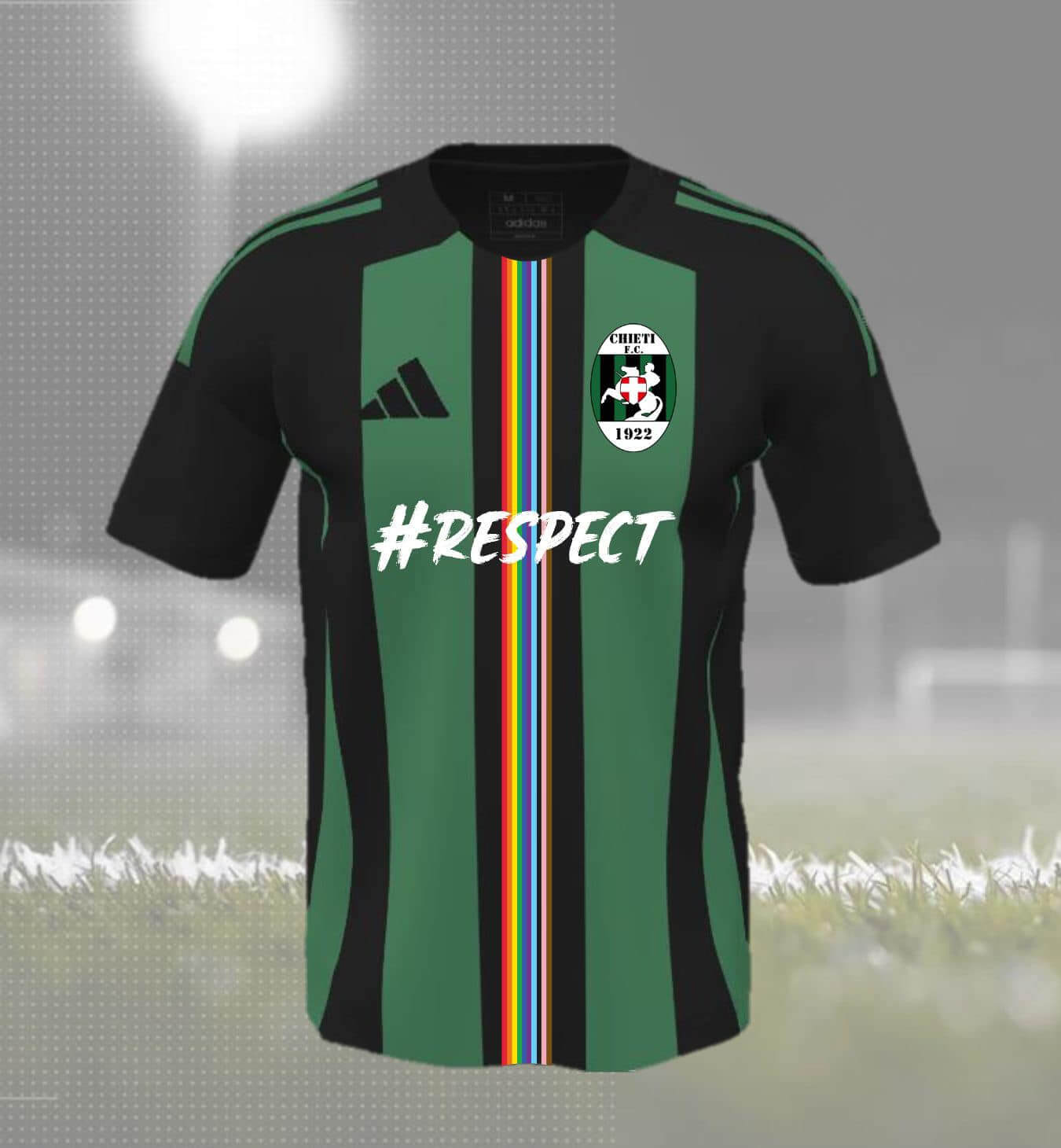 Chieti calcio, campioni di inclusione: l'arcobaleno sulla maglia insieme agli storici colori neroverdi - chieti calcio arcobaleno 1 - Gay.it