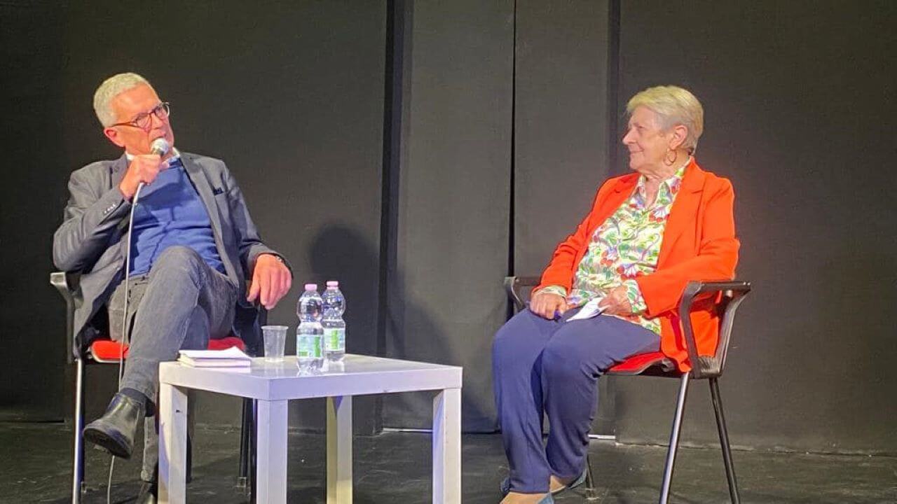 Roma, 17 maggio 2023: Pietro Folena e Angela Bottari sul palco del Teatro Porta Portese in occasione dell’incontro “Uguaglianza nella diversità".
