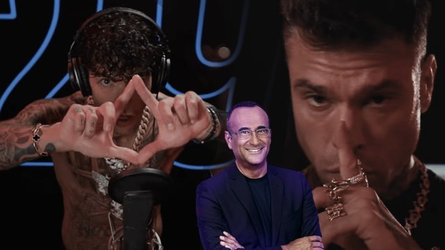 Fedez e Tony Effe a Sanremo 2025? Tutte le ultime suggestioni sul Festival di Carlo Conti - Tony Effe Carlo Conti e Fedez Sanremo 2025 - Gay.it