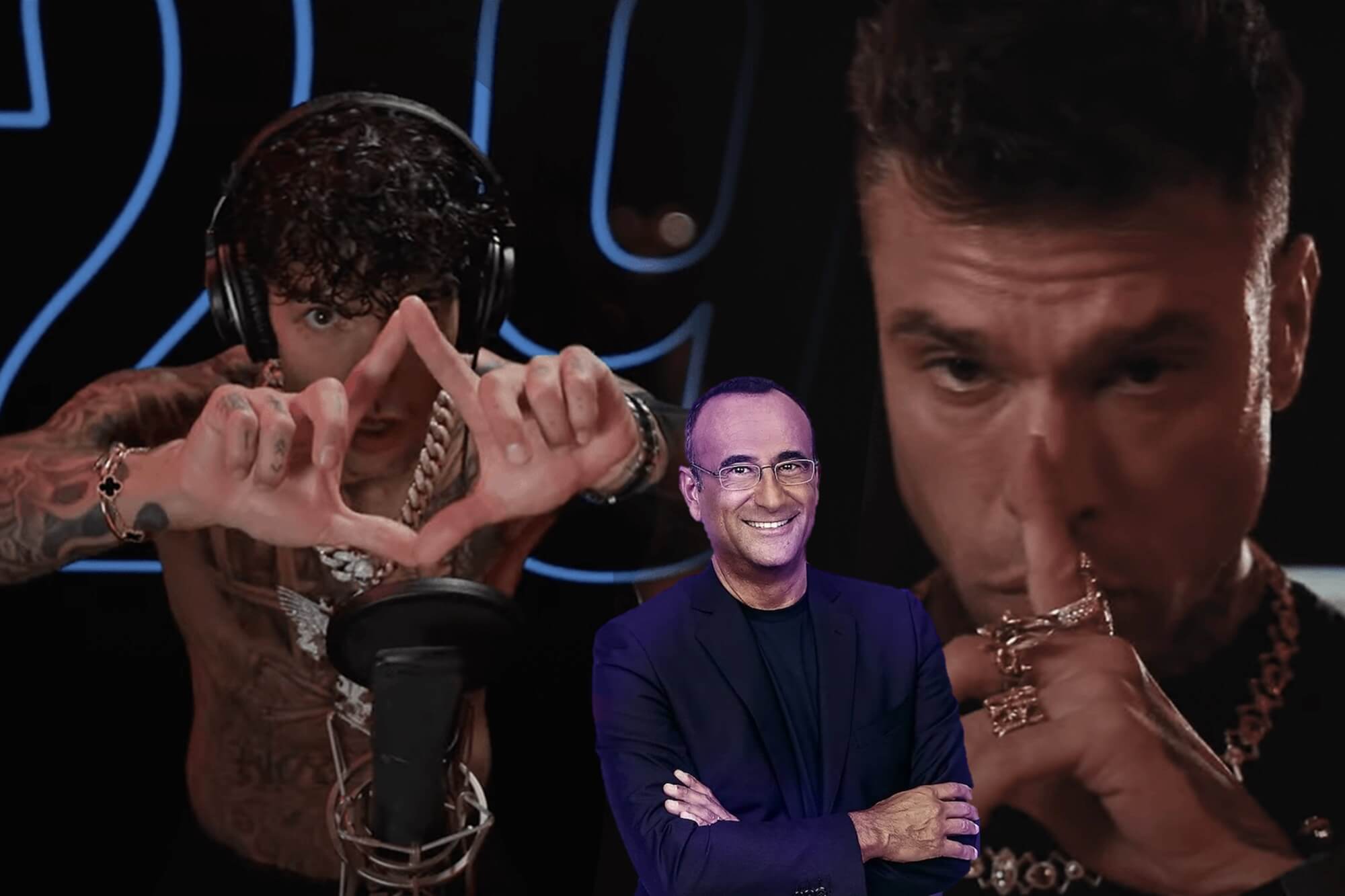 Sanremo 2025, tutte le ultime news: Fedez all'Ariston, Tony Effe ordina 4000 rose rosse e molto altro ancora... - Tony Effe Carlo Conti e Fedez Sanremo 2025 - Gay.it