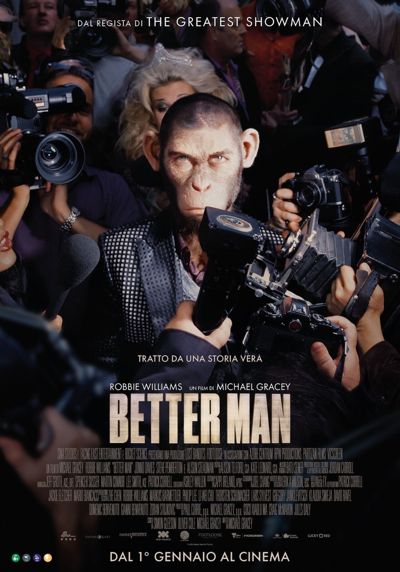 Better Man, Robbie Williams è una scimmia nel suo biopic. Sinossi, primo trailer italiano e data d'uscita - betterman manifesto 1 - Gay.it