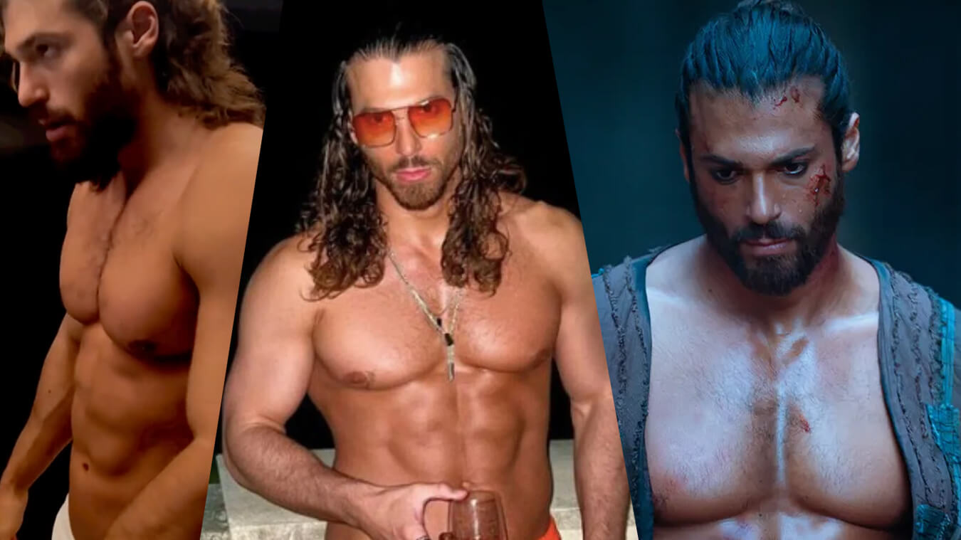 A destra Can Yaman nei panni di Sandokan, a sinistra due immagini dai social