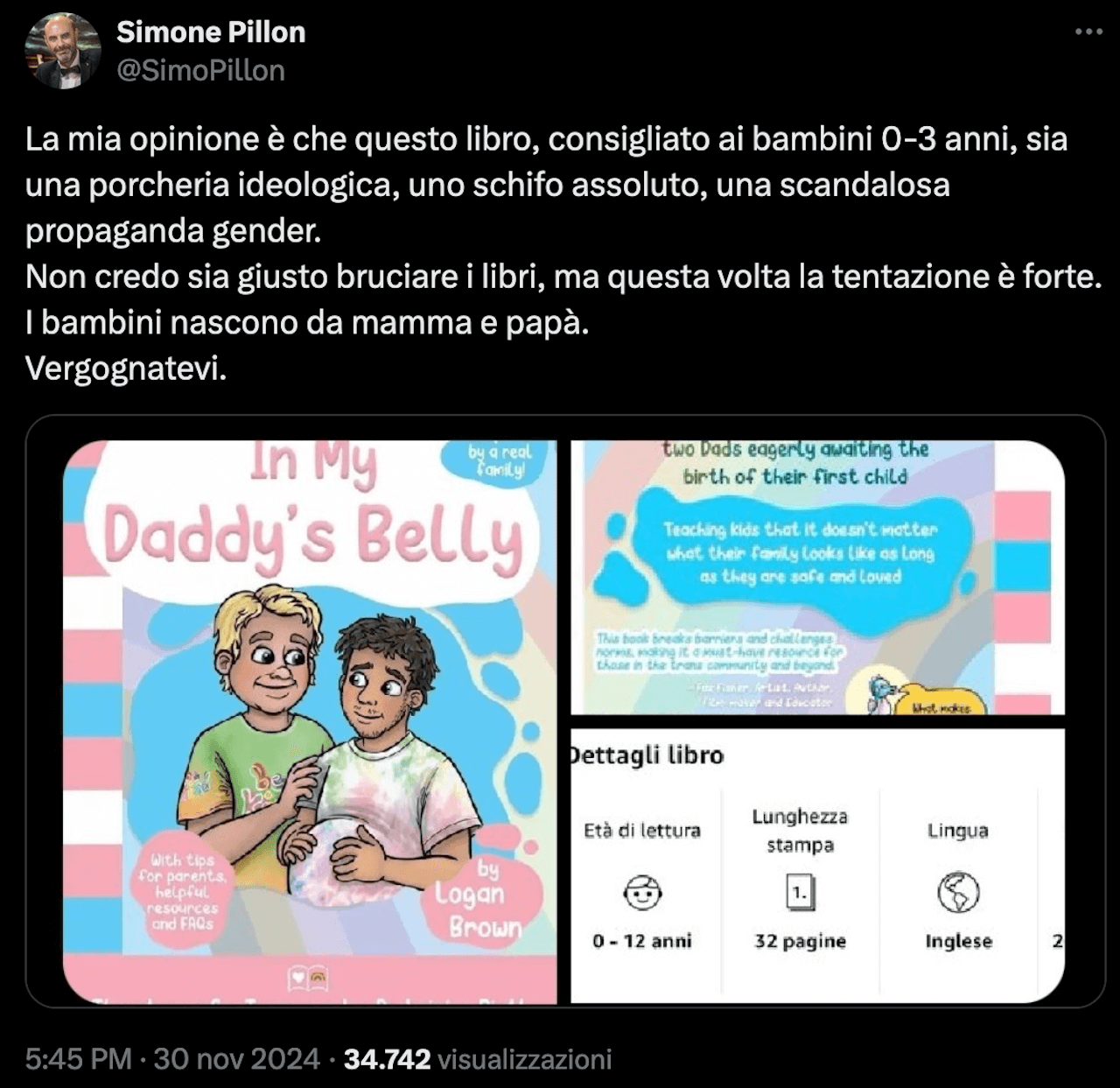 In My Daddy’s Belly, il libro per bambini su un uomo trans incinto che fa impazzire l'ultradestra - Simone Pillon In My Daddys Belly - Gay.it