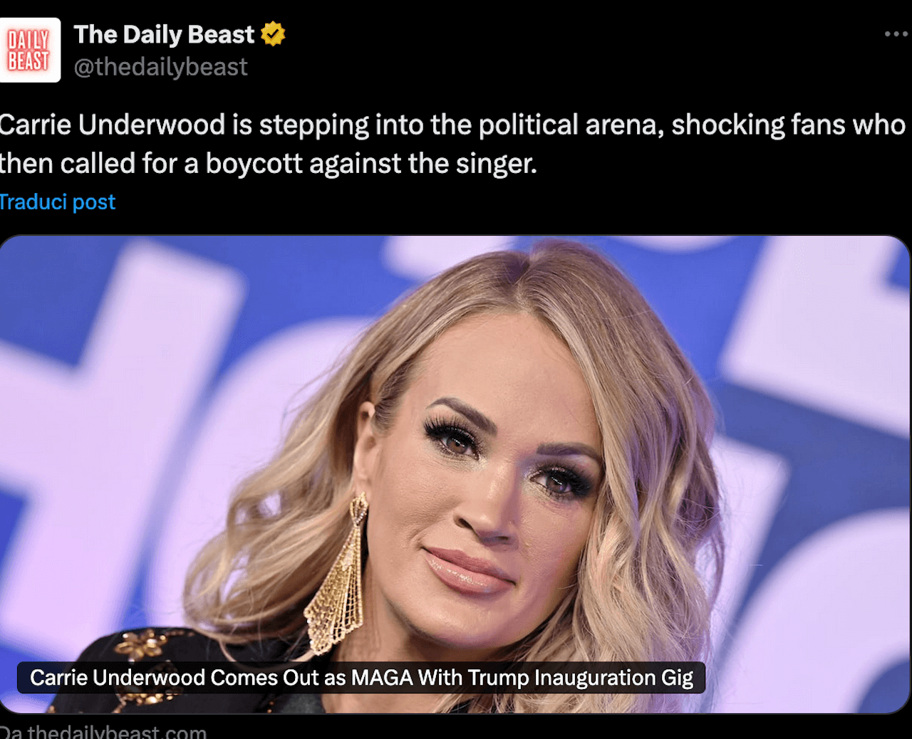 Chi è Carrie Underwood: canterà per Donald Trump il giorno dell'Insediamento. Sì anche ai Village People - Carrie Underwood Trump - Gay.it