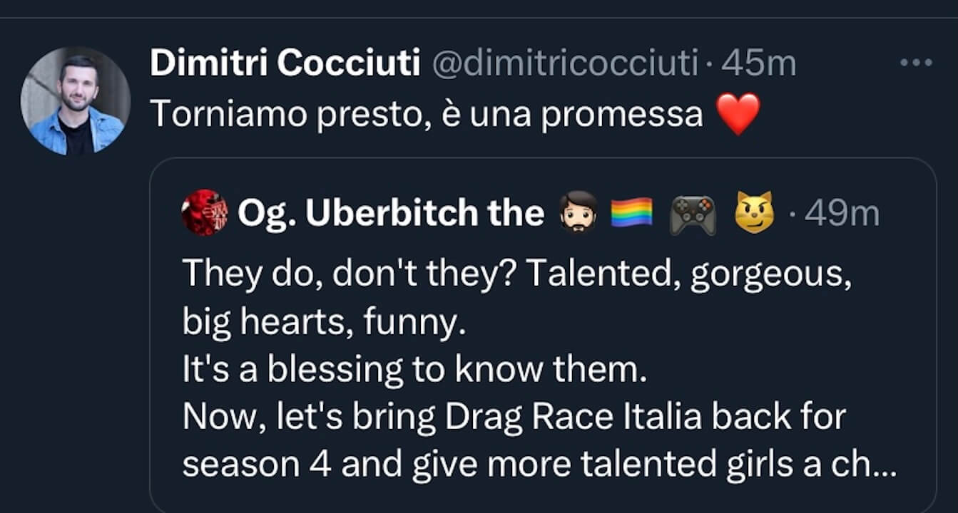 Drag Race Italia 4 riprende vita, la promessa dello showrunner Dimitri Cocciuti: "Torniamo presto" - Drag Race Italia 4 B - Gay.it