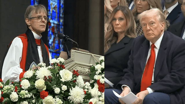 La vescova Budde implora Donald Trump: "Pietà per la comunità LGBT+ e gli immigrati" (VIDEO) - La vescova Budde al cospetto di Donald Trump - Gay.it