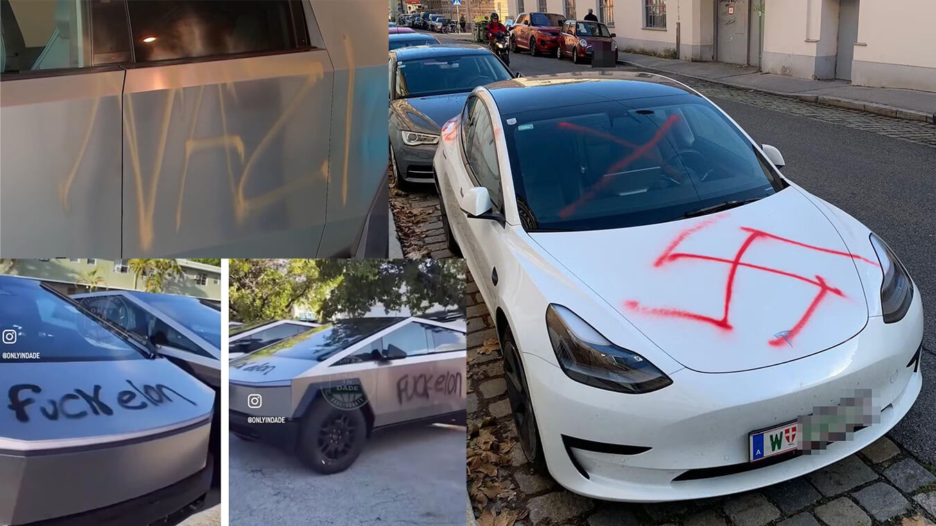 Tesla Vandalizzate Elon Musk Nazi