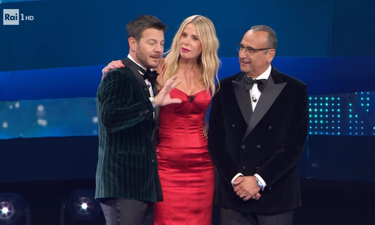 Alessandro Cattelan, Alessia Marcuzzi e Carlo Conti a Sanremo 2025